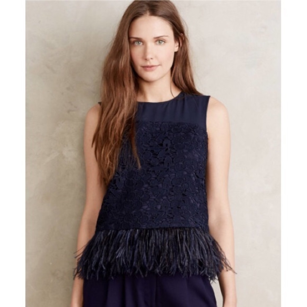 NWT Anthro Greylin Feather Fringe Lace Blouse XL
